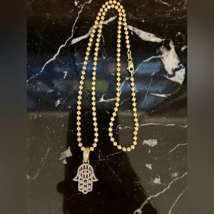 14K Solid Gold Ball Necklace & Diamond Hamsa Necklace